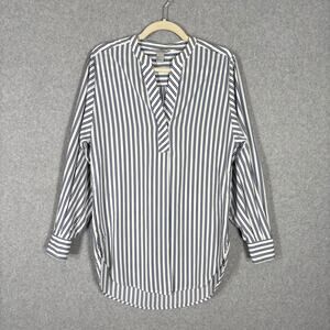 H&M‎ Blouse Womens 6 Small White Blue Striped Tunic Popover Shirt Career Office